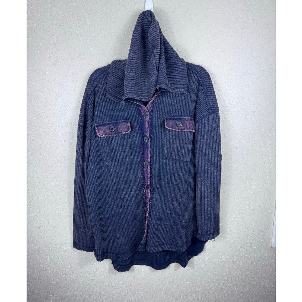 New In Dark Charcoal Waffle Top Bleach Distressing Contrast Womens size Large